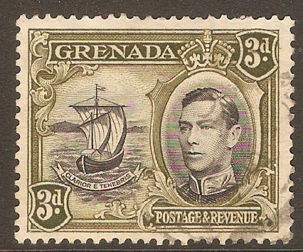 Grenada 1938 3d black and olive-green. SG158a.