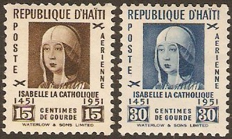 Haiti 1951 Isabella Anniversary. SG460-SG461.