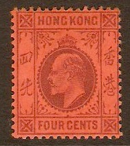 Hong Kong 1903 4c Purple on red. SG64.