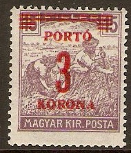 Hungary 1922 3k on 15f Plum - Postage Due Stamp. SGD434.