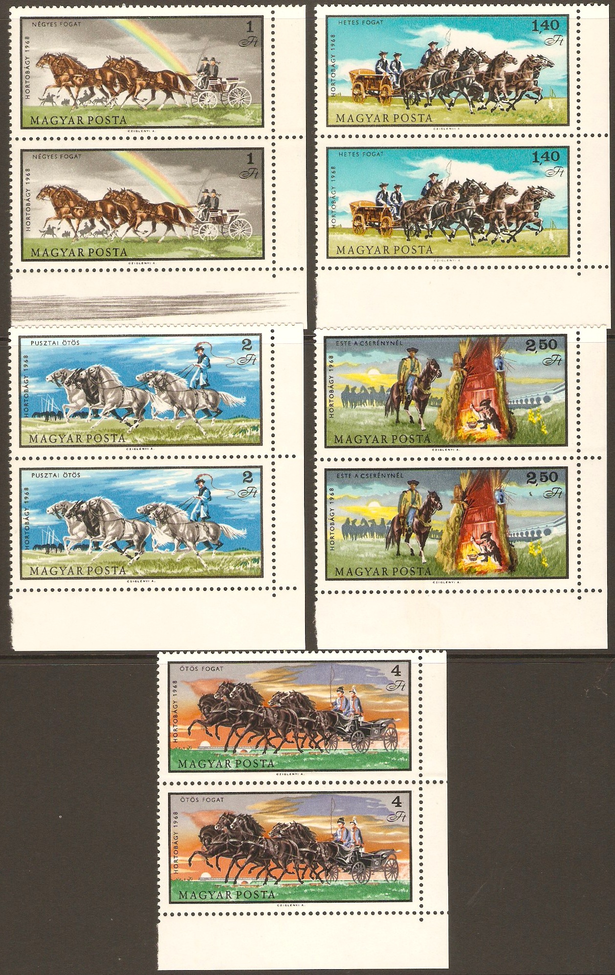 Hungary 1968 Horse-breeding Series. SG2375-SG2379.