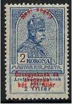 Hungary 1914 2k.+2f. Grey/Blue. SG168.