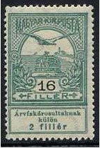 Hungary 1913 16f.+2f. Deep Blue-Green. SG143.
