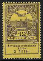 Hungary 1913 12f.+2f. Lilac on Yellow Paper. SG142.