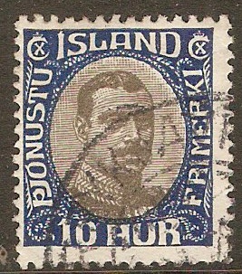 Iceland 1920 10a Deep blue - Official Stamp. SGO135.