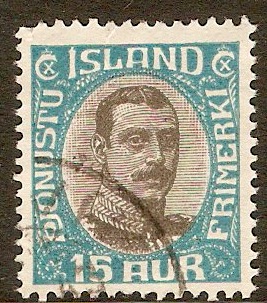Iceland 1920 15a Turquoise - Official Stamp. SGO136.
