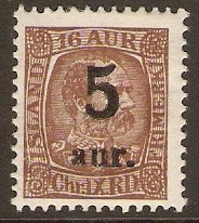 Iceland 1921 5a on 16a Reddish brown. SG137.