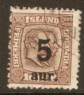 Iceland 1921 5a on 16a Brown. SG138.