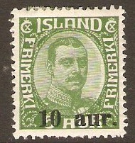 Iceland 1921 10a on 5a Green. SG139.