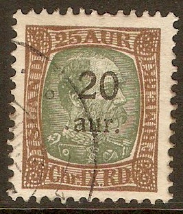 Iceland 1921 20a on 25a Green and brown. SG140.