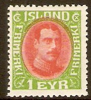 Iceland 1931 1e Scarlet and yellow-green. SG182.