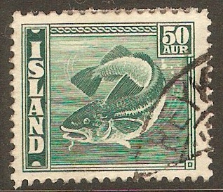 Iceland 1939 50a Blue-green - Atlantic Cod series. SG253. - Click Image to Close