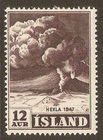 Iceland 1947 12a Purple-black - Mount Hekla Series. SG280.