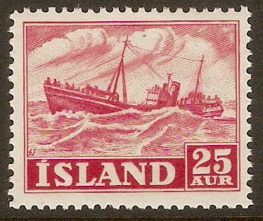 Iceland 1950 25a Carmine. SG299.