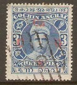 Cochin 1911 3p Blue - Official stamp. SGO1.
