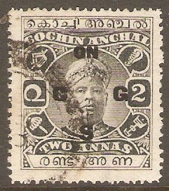 Cochin 1929 10p Blue - Official stamp. SGO27.