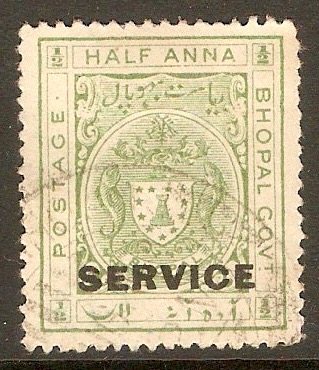 Bhopal 1932 a Yellow-green - Service stamp. SGO314.