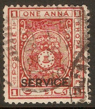 Bhopal 1936 1a Scarlet - Official stamp. SGO335.