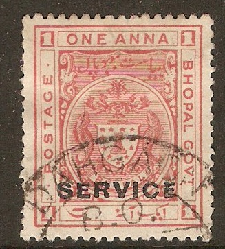 Bhopal 1932 1a Carmine-red - Service stamp. SGO315.