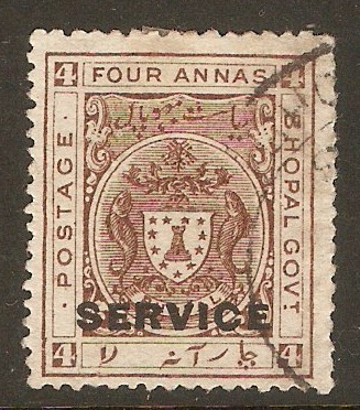 Bhopal 1932 4a Chocolate - Service stamp. SGO317.