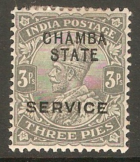 Chamba 1913 3p Grey - Official stamp. SGO34.