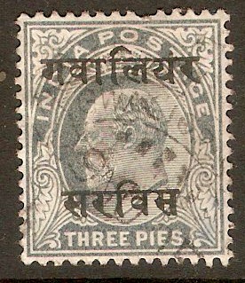 Gwalior 1903 3p Slate grey - Official stamp. SGO29a.