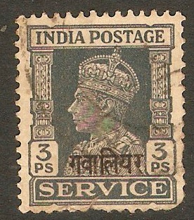 Gwalior 1940 3p Slate - Official stamp. SGO80.