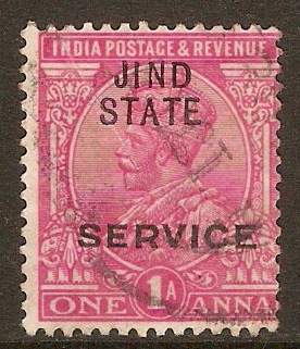 Jind 1914 1a Aniline carmine - Official stamp. SGO37.