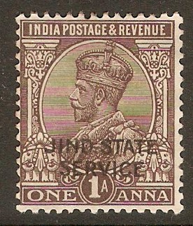 Jind 1927 1a Chocolate - Official stamp. SGO50.