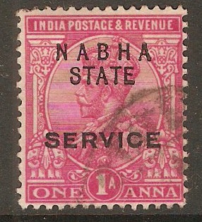 Nabha 1913 1a Aniline carmine - Official stamp. SGO41.