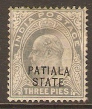 Patiala 1903 3p Pale grey. SG35.
