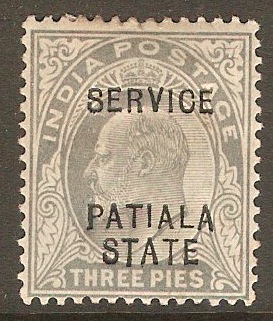 Patiala 1903 3p Pale grey - Official stamp. SGO22.