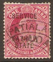 Patiala 1907 1a Carmine - Official stamp. SGO34.