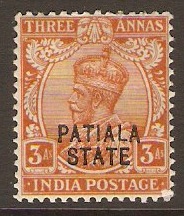 Patiala 1912 3a Orange. SG53.
