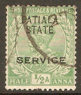 Patiala 1913 a Light green - Official stamp. SGO36.