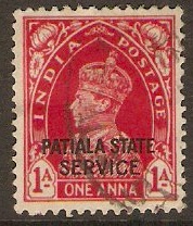 Patiala 1937 1a Carmine - Official stamp. SGO65.