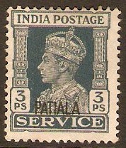 Patiala 1939 3p Slate - Official stamp. SGO71.
