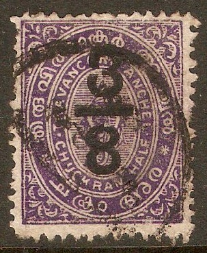 Travancore 1906 3/8 on ch Reddish violet. SG22a.