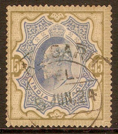 India 1902 15r Blue and olive-brown. SG146.