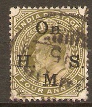 India 1902 4a Olive - Official stamp. SGO60.