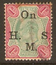 India 1902 1r Green and carmine - Official stamp. SGO65.