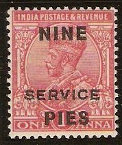 India 1921 9p on 1a Rose-carmine. SGO97.