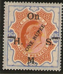 India 1925 1r on 25r Chestnut and blue. SGO100.