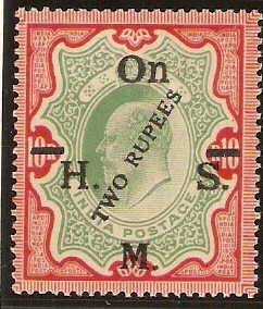 India 1925 2r on 10r Green and scarlet. SGO101.
