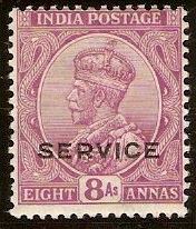 India 1926 8a Reddish purple. SGO115.