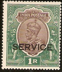 India 1926 1r Chocolate and green. SGO117.