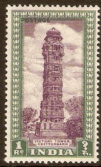 India 1949 1r. Dull Violet & Green. SG320.