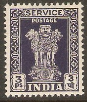 India 1950 3p Slate-violet - Service stamp. SGO151.