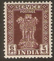 India 1950 6p Purple-brown - Service stamp. SGO152.