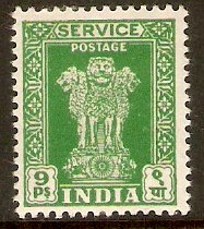 India 1950 9p Green - Service stamp. SGO153.